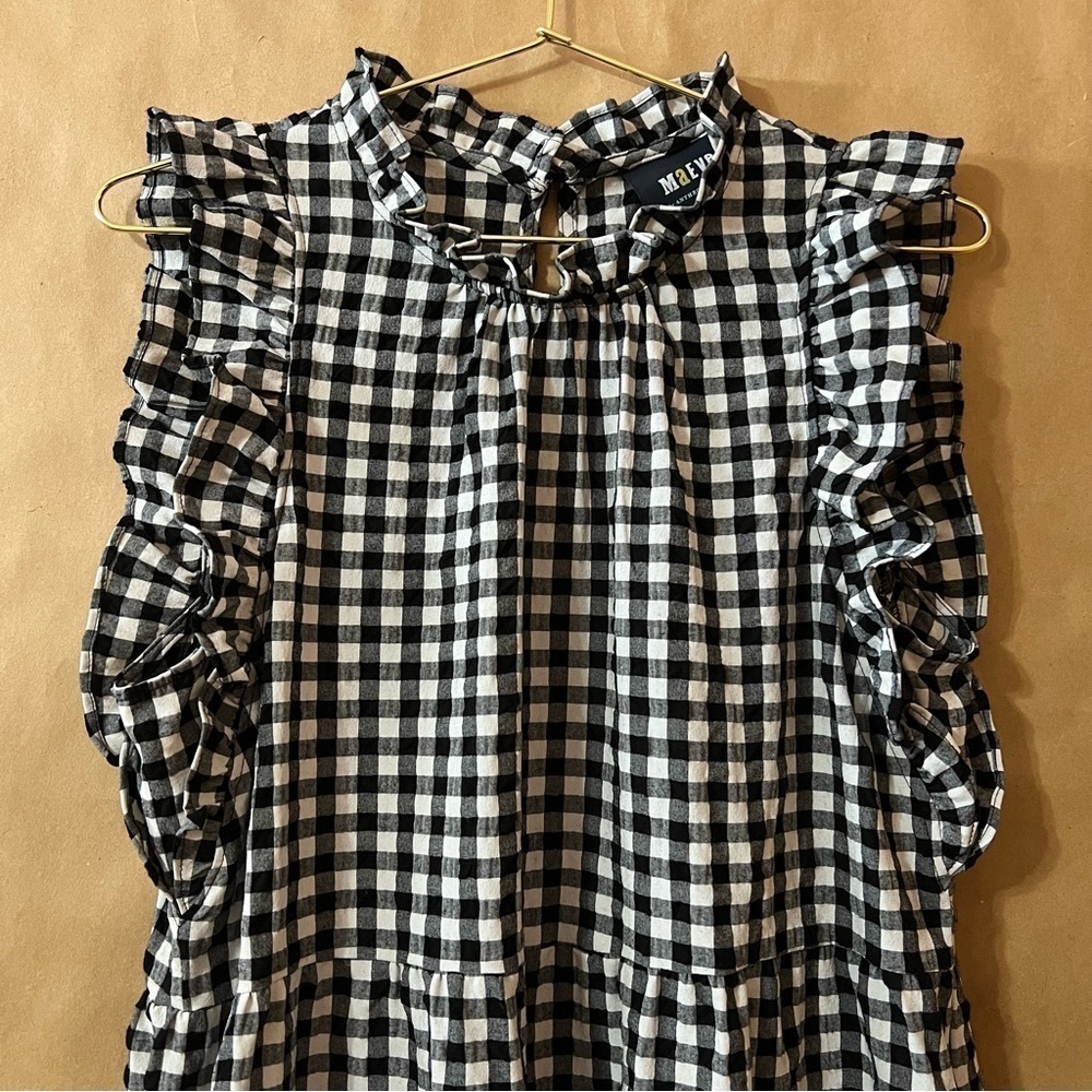 Anthropologie Maeve Lida Ruffled Mini Dress Tiered Popover Gingham Check Size M - Picture 4 of 13